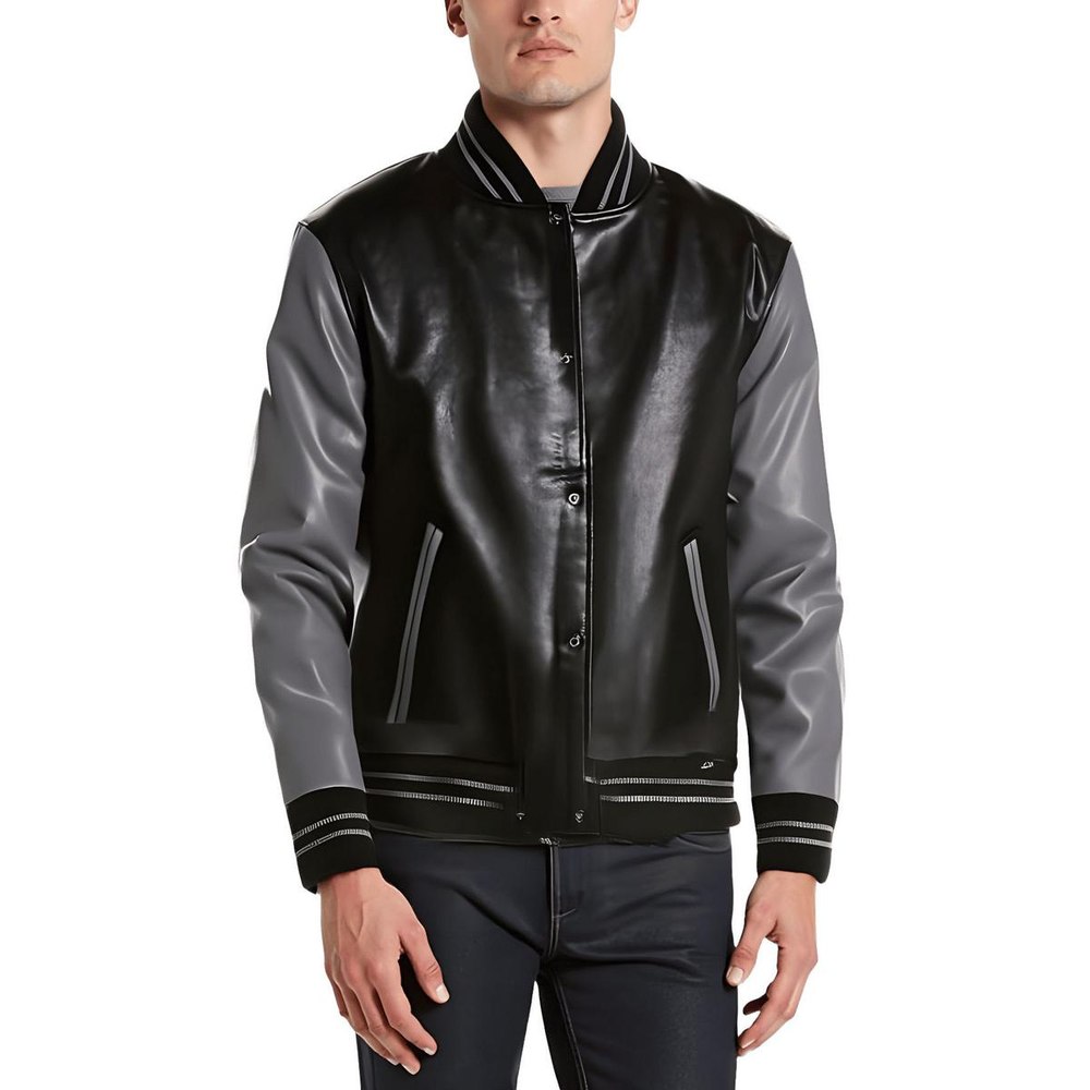 Contrast Trim Faux Leather Leather Jacket