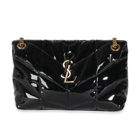 Saint Laurent Black Quilted Patent Small Lou Puffer Chain Bag 7748672028732