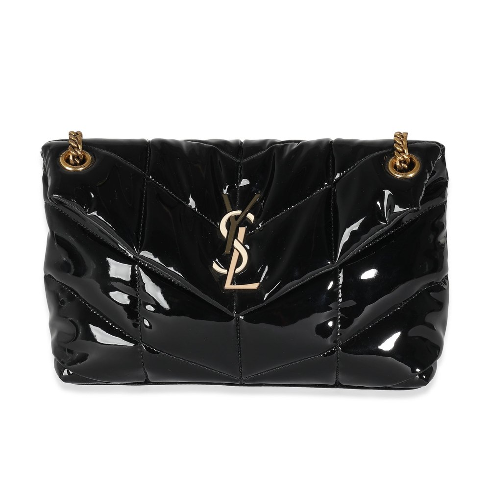 Saint Laurent Black Quilted Patent Small Lou Puffer Chain Bag 7748672028732