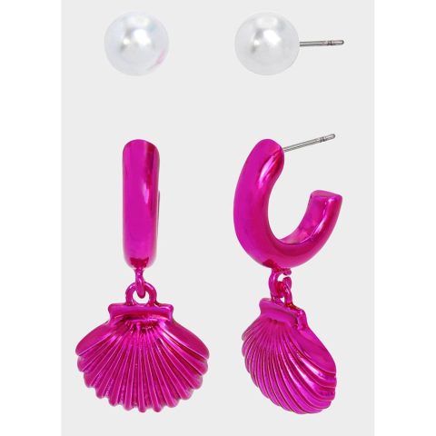 Pink Summer Shell Earring Set Fuchsia