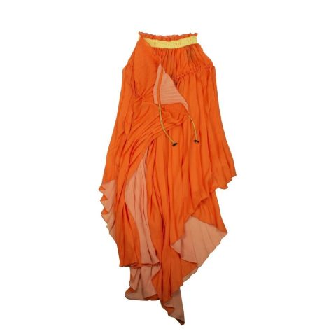 Pleated Drawstring Dress – Orange