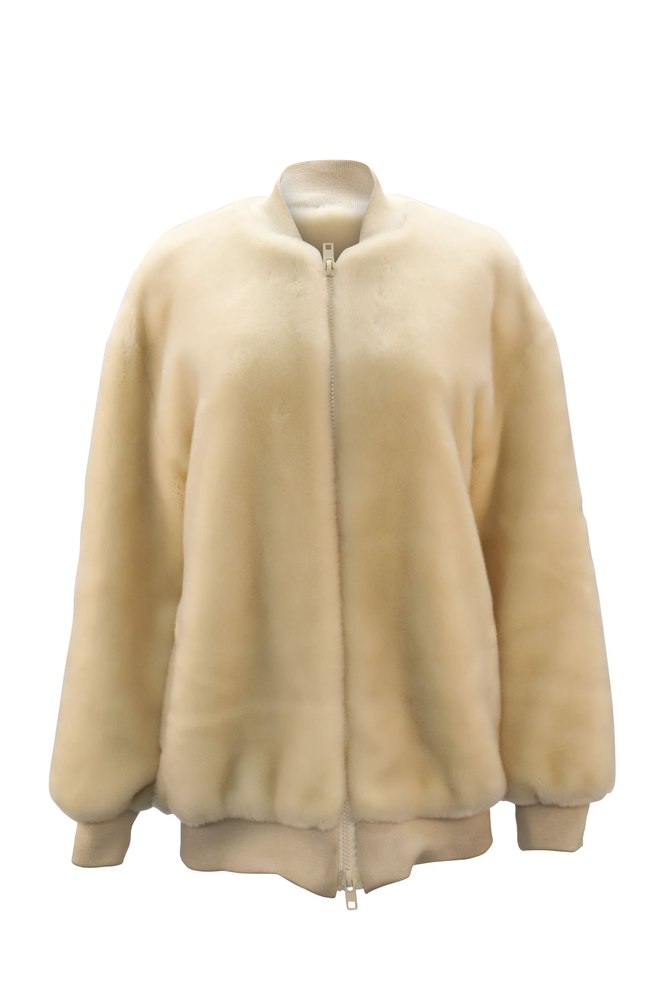 Tibi Luxe Faux Fur Track Jacket in Ivory Polyester 7748674912316