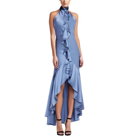 Juniors Ruffled Halter Neck Evening Dress