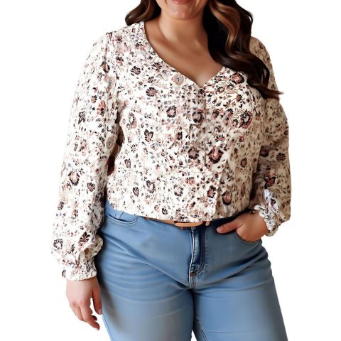 Plus Printed Peasant Top