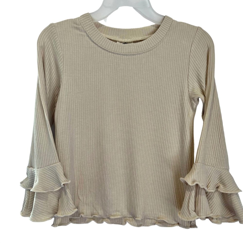 Girls Long Sleeve Bell Knit Top In Beige