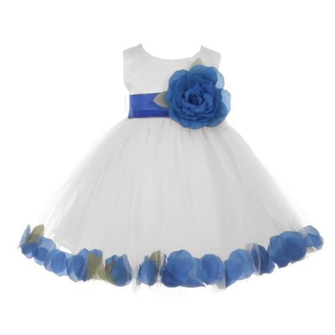 Baby Girls Ivory Royal Blue Petal Adorned Satin Tulle Flower Girl Dress 6-24M