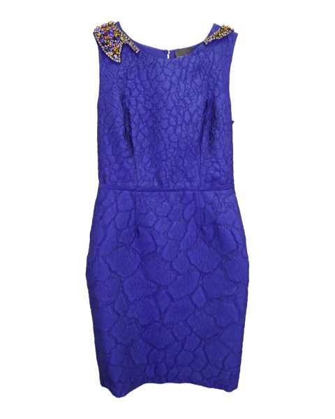 Fendi Embellished Collar Peplum Dress in Blue Polyester 7748680351804