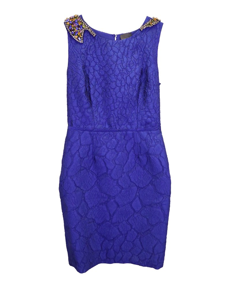 Fendi Embellished Collar Peplum Dress in Blue Polyester 7748680351804