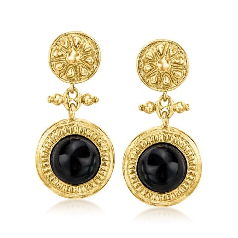 Ross-Simons Italian Onyx Floral Drop Earrings in 18kt Gold Over Sterling