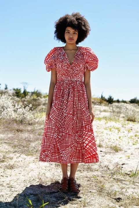 Red Gingham Taffeta Midi Dress