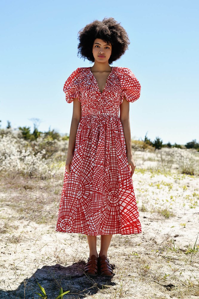Red Gingham Taffeta Midi Dress