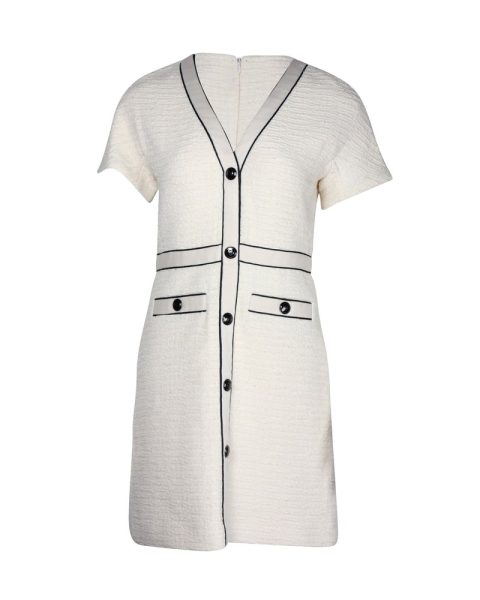 Maje Bouclé-Tweed Mini Dress in Cream Cotton 7748685332540