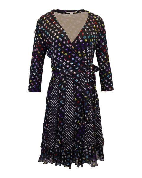 Diane von Furstenberg Paneled Caprice Wrap Dress in Black Silk 7748685365308
