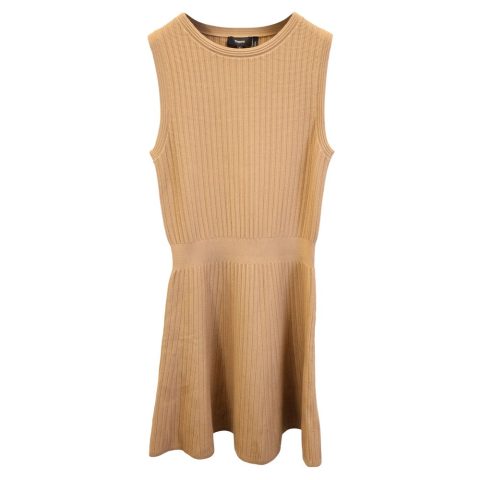 Theory Sleeveless Knitted Mini Dress in Beige Cotton 7748684808252