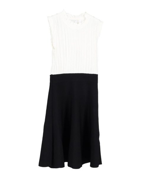 Sandro Edda Two-Tone Knitted Mini Dress in White Cotton 7748680876092