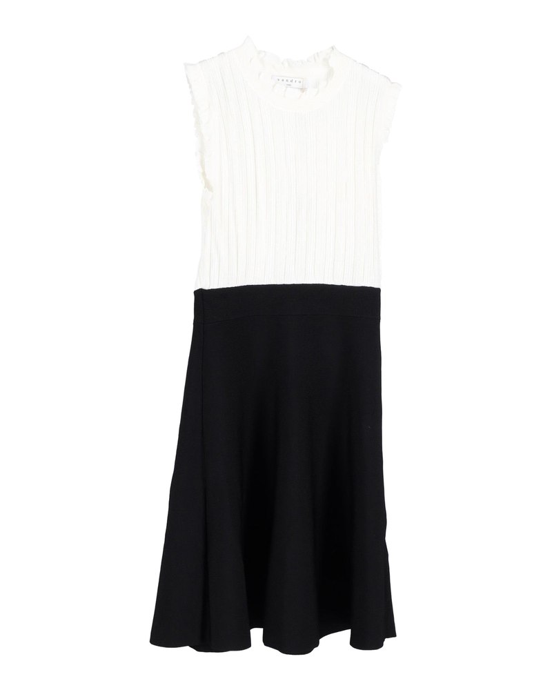 Sandro Edda Two-Tone Knitted Mini Dress in White Cotton 7748680876092