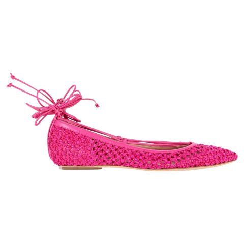 Casadei Ankle-Wrap Ballet Flats in Pink Leather 7748680384572