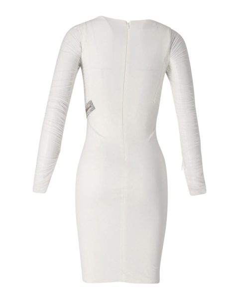 Versace Mini Dress with Embellished Zipper Detail in White Viscose 7748681465916