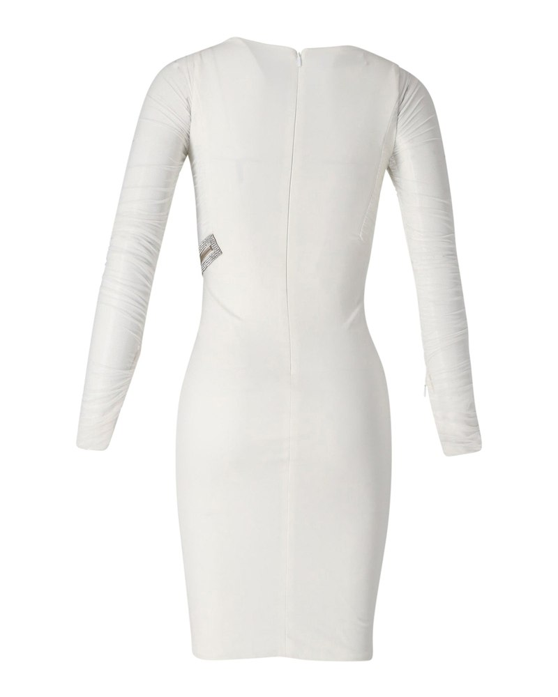 Versace Mini Dress with Embellished Zipper Detail in White Viscose 7748681465916