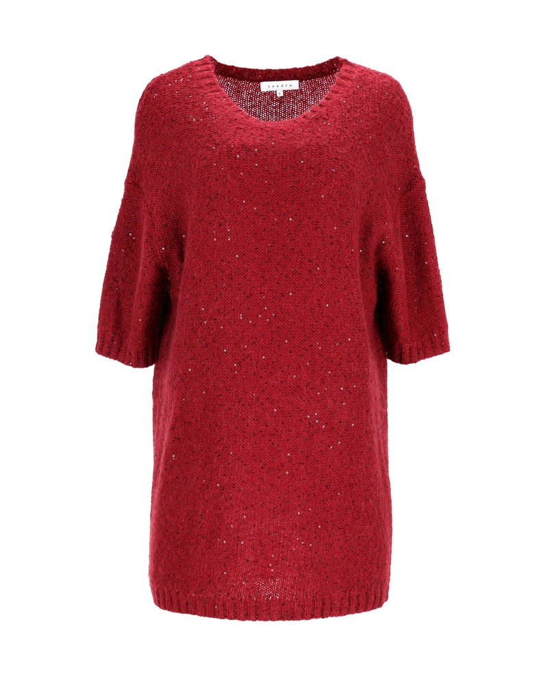 Sandro Sparkly Knitted Dress in Red Polyester 7748681760828