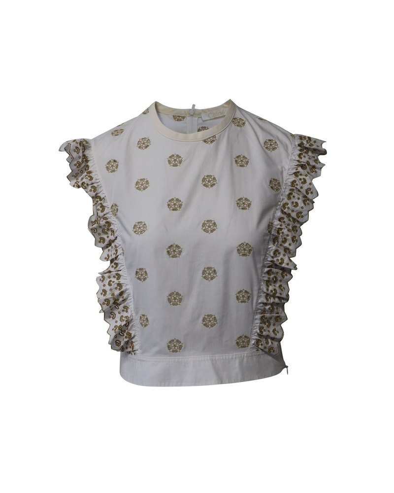 Chloe Broderie Anglaise Crop Top in White Cotton