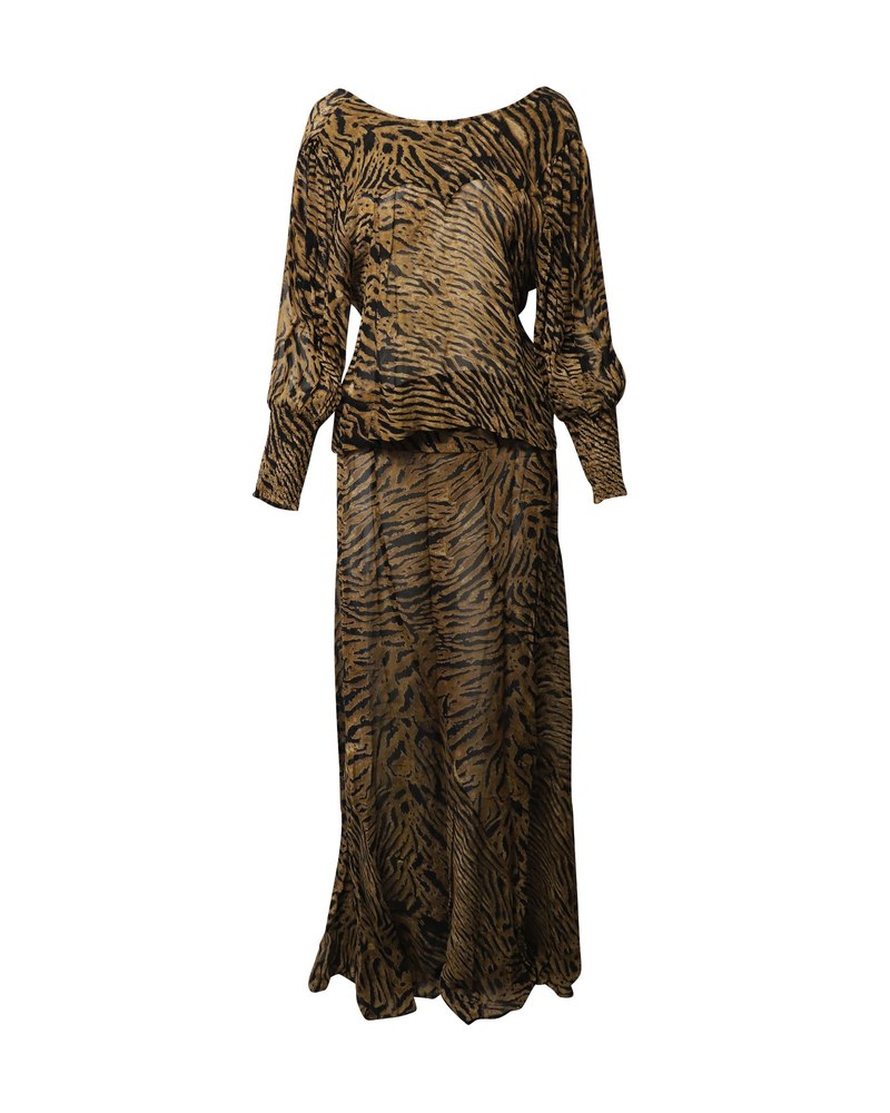 Ganni Tiger Print Skirt and Blouse Set in Multicolor Viscose