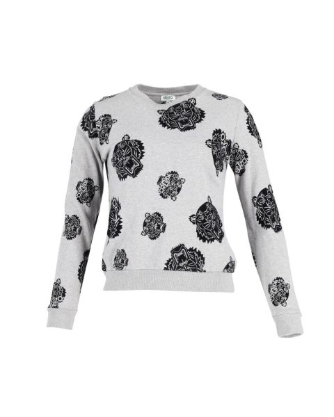 Kenzo Tiger Print Sweatshirt in Grey Cotton 7793886265404