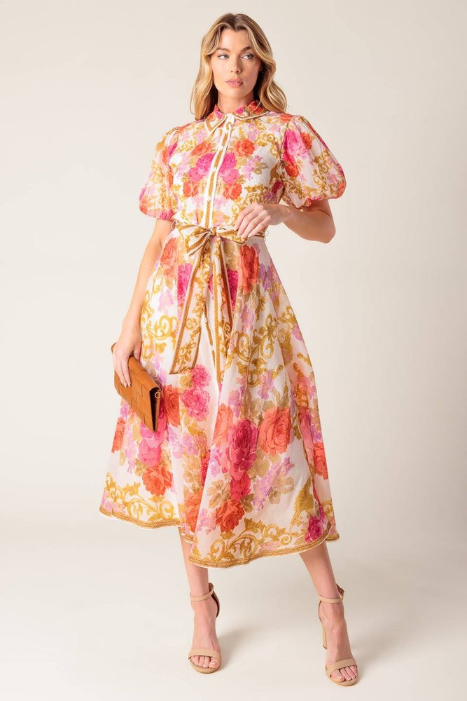 MAKING IT RIGHT IVORY FLORAL WOVEN MIDI DRESS