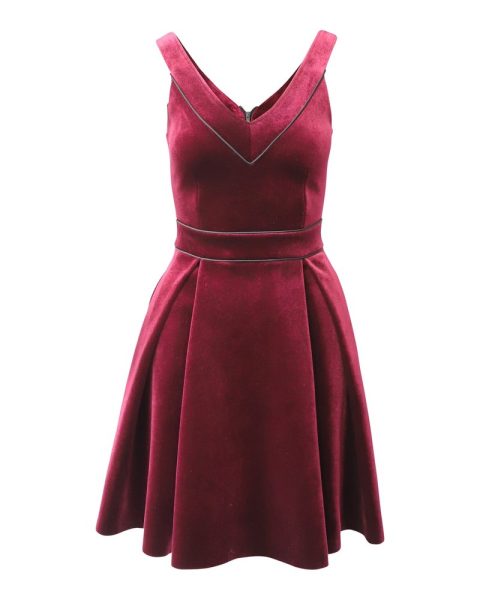 Maje Sleeveless V-Neck Mini Dress in Red Velvet