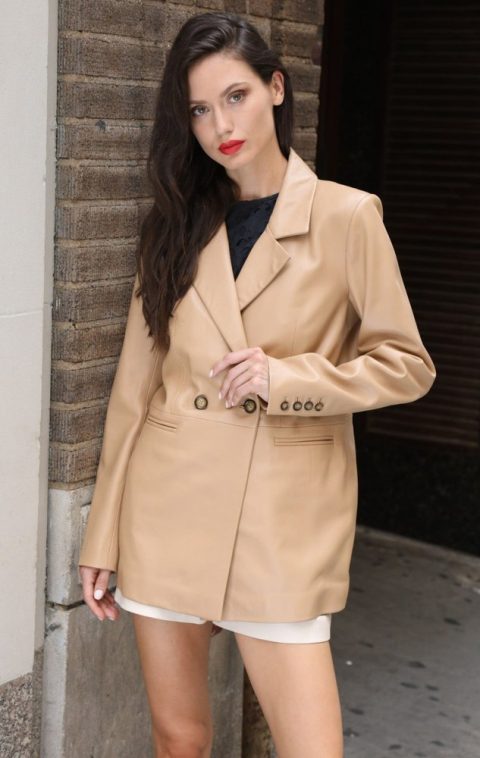 Misha Blazer, Latte – Leather