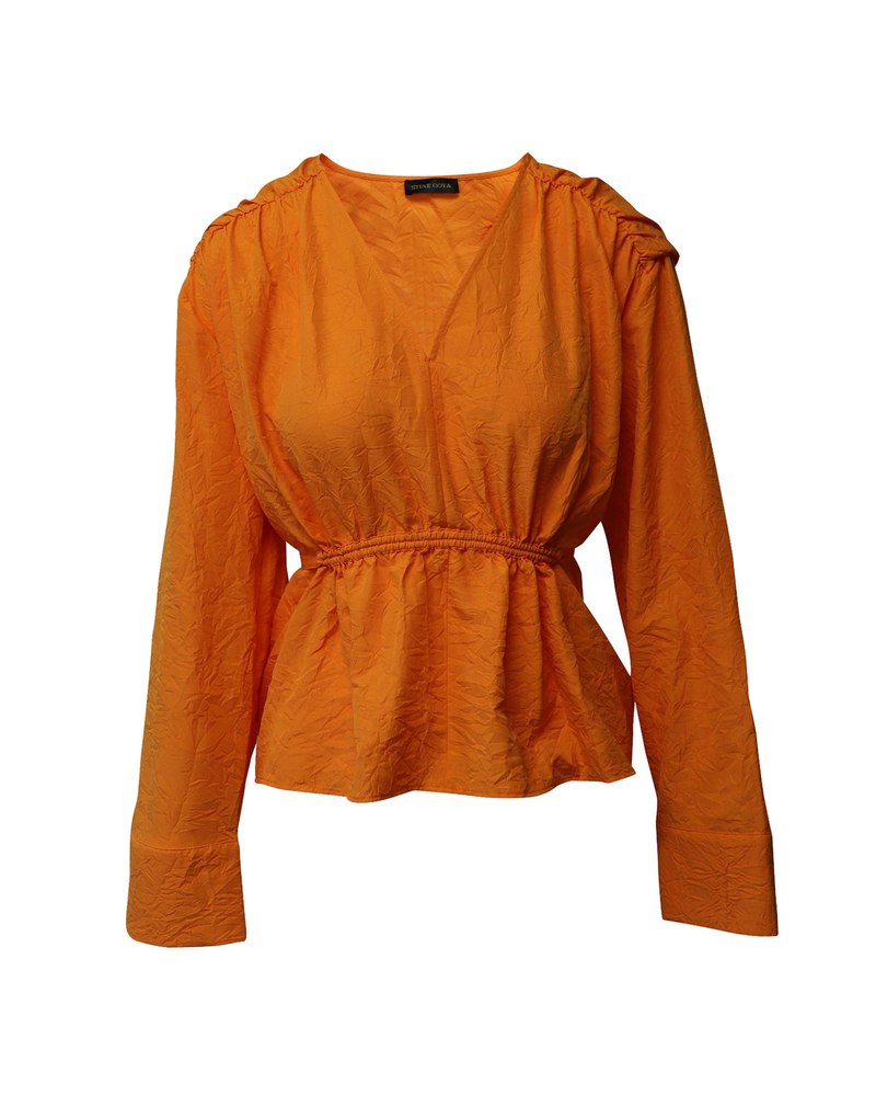 Stine Goya V-neck Tie Back Blouse in Orange Polyester