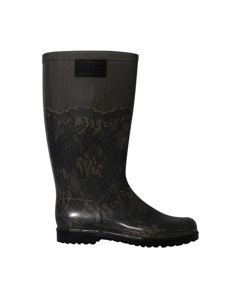 Valentino Lace-Printed Rain Boots in Black Rubber