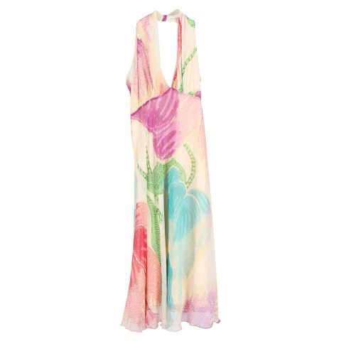 Diane von Furstenberg Halter Printed Knee Length Dress in Multicolor Silk 7748685529148