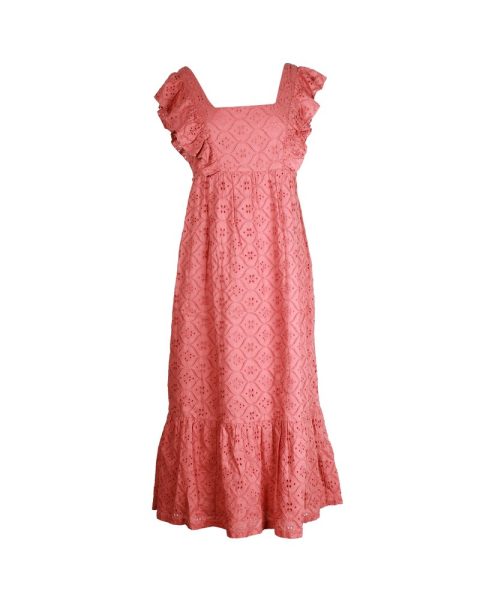 Ba&sh Byrd Broderie Anglaise Midi Dress In Pink Cotton 7748685791292