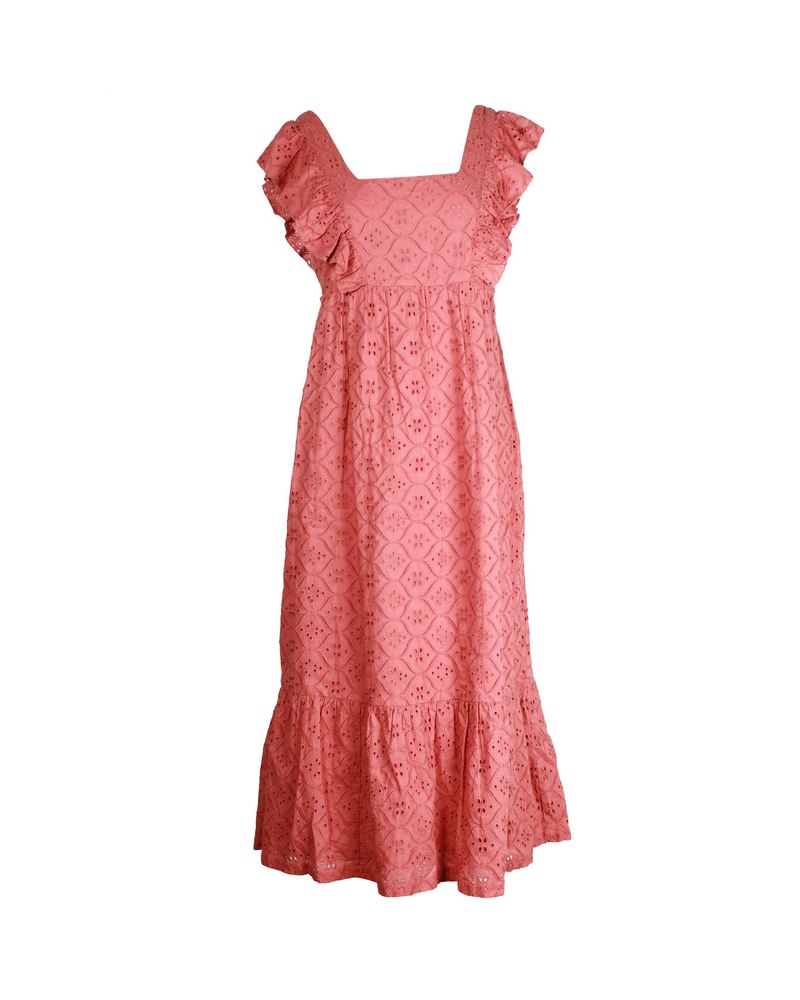 Ba&sh Byrd Broderie Anglaise Midi Dress In Pink Cotton 7748685791292