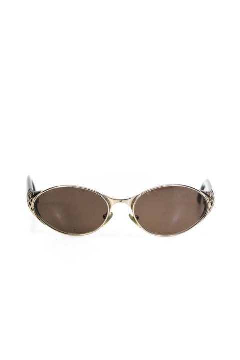Rochas Womens Metal Frame Oval Sunglasses Black Brown Silver Tone