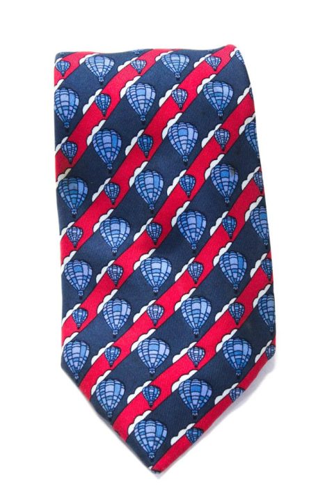 Hermes Mens Classic Width Striped Hot Air Balloon Silk Tie Red Blue White