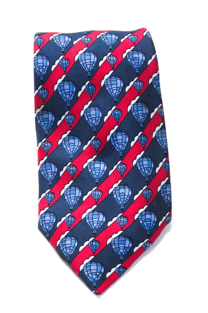 Hermes Mens Classic Width Striped Hot Air Balloon Silk Tie Red Blue White