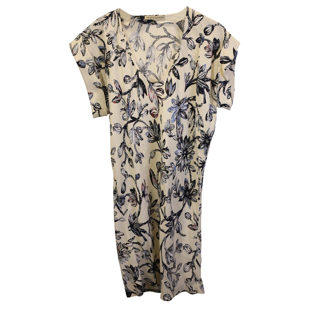 Balenciaga Printed Mini Dress in White Cotton 7748686348348