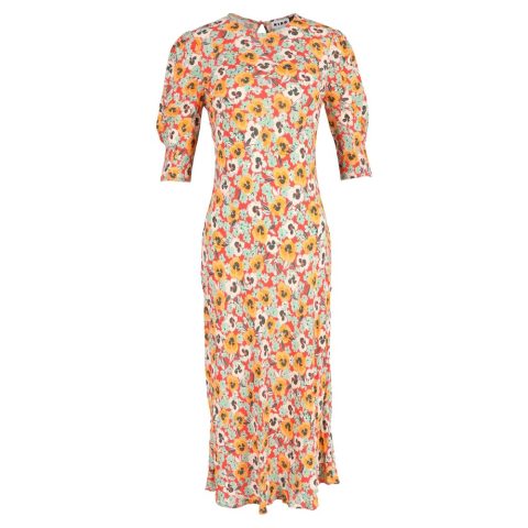 Rixo Jess Midi Dress In Orange Floral-print Crepe De Chine 7748686250044
