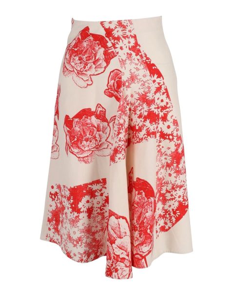 Stella McCartney Floral Print A-Line Skirt in Cream Silk 7748688248892
