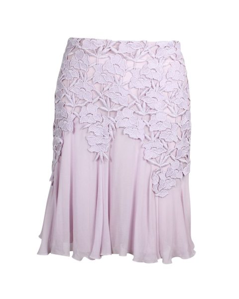 Giambattista Valli Lace-Trimmed Mini Flared Skirt in Lavender Cotton Silk Polyester 7748687724604