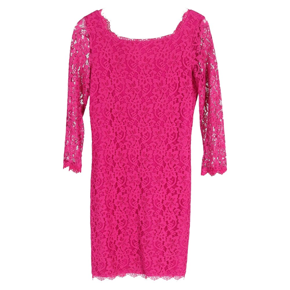 Diane Von Furstenberg Zarita Long Sleeve Lace Dress in Pink Rayon 7748688805948