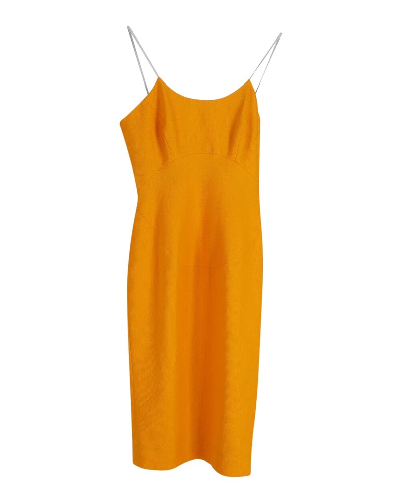 Victoria Beckham Spaghetti Strap Dress in Yellow Cotton