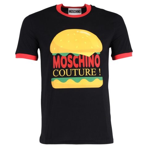 Moschino Couture Burger Print Crew Neck T-shirt In Black Cotton 7748689920060