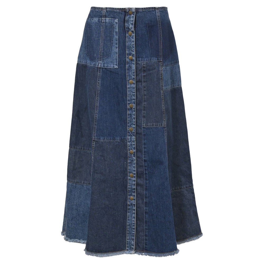 McQ By Alexander McQueen Patchwork A-line Midi Skirt in Blue Denimalexande 7748690280508