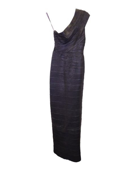 Herve Leger One Shoulder Long Dress in Black Rayon 7748690149436