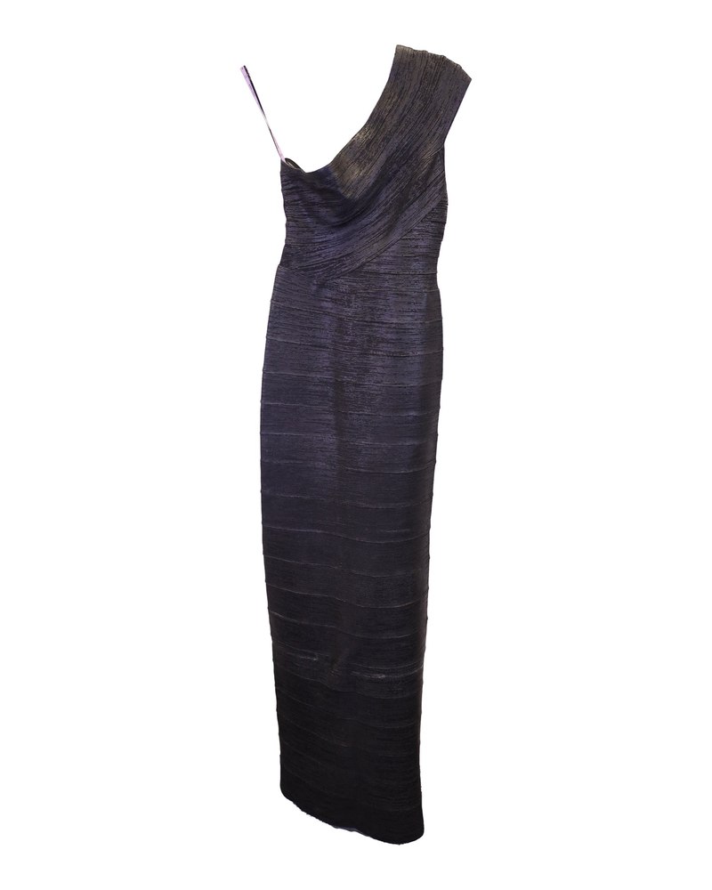 Herve Leger One Shoulder Long Dress in Black Rayon 7748690149436