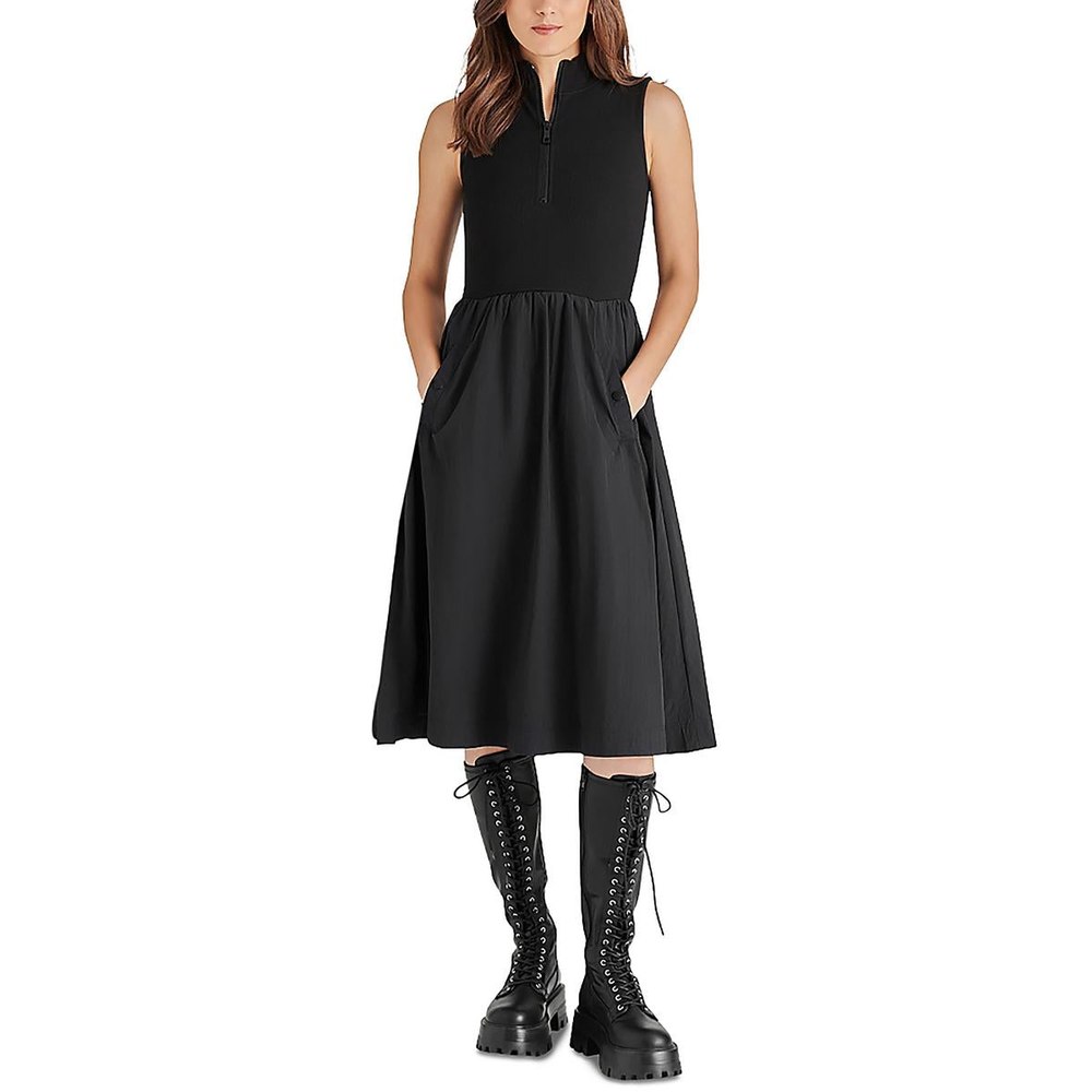 Knee-Length Mixed Media Fit & Flare Dress