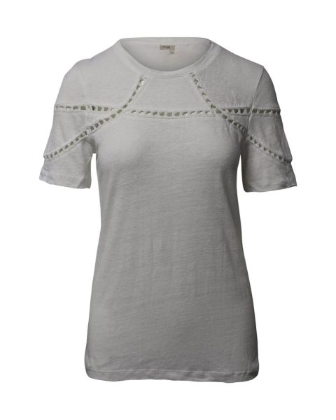 Maje Turan Lace Inserts T-shirt in White Linen